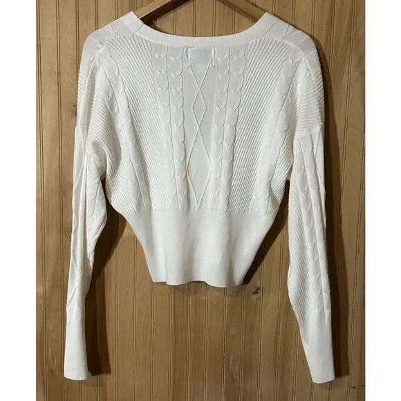 Pink Rose Women’s M Ivory V-Neck Dolman Long Sleeve Soft Comfort Knit Sweater - Picture 2 of 5